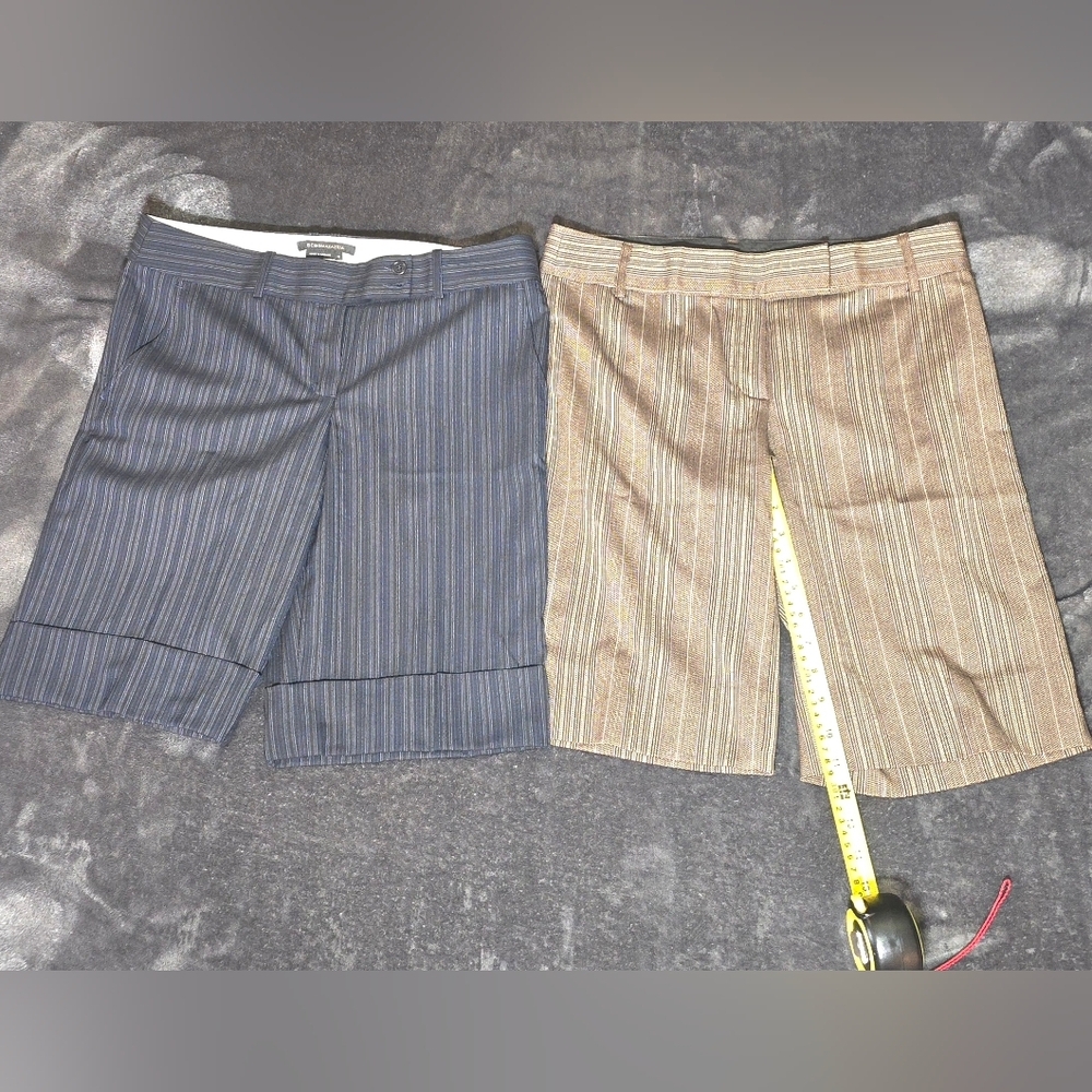BUNDLE OF 2 BCBGMaxAzria Women's Striped Shorts - Blue and Brown Wool Blend 8
